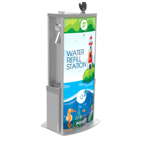 Aquafil Solo 700BF Drinking Fountain and Water Bottle Refilling Stations with a Marine Artwork Template