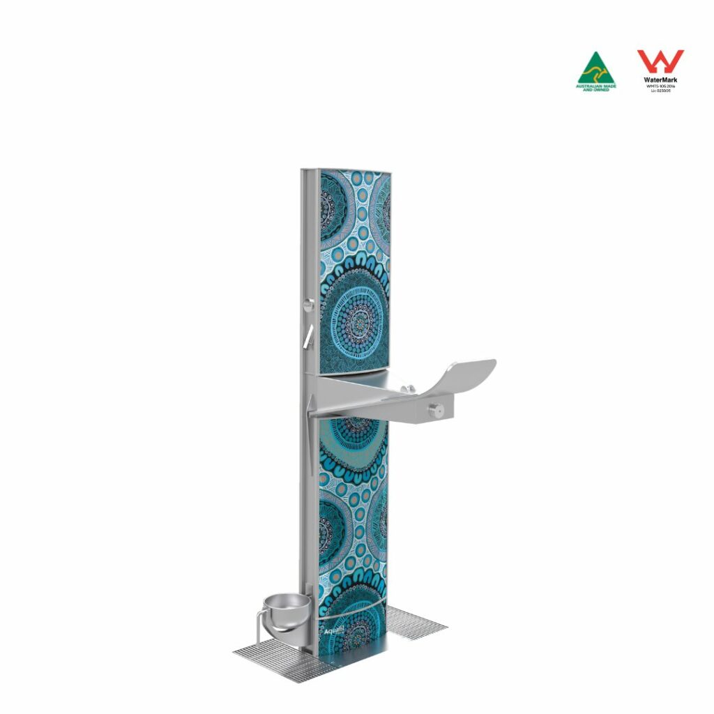 Aquafil FlexiFountain 1500BF Drinking Fountain and Water Bottle Refilling Station with Connections Aboriginal Artwork Template