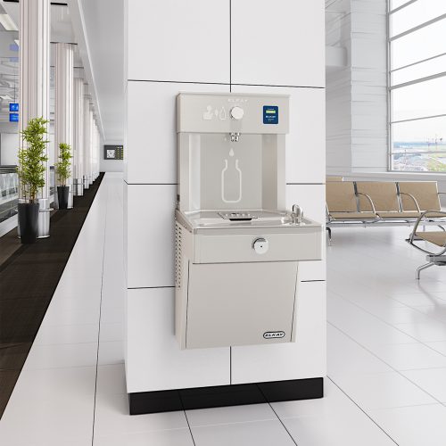 Elkay EZH20 Vandal-resistant Wall-mounted Drinking Fountain and Bottle Refill Station with hands free and sensor activated feature