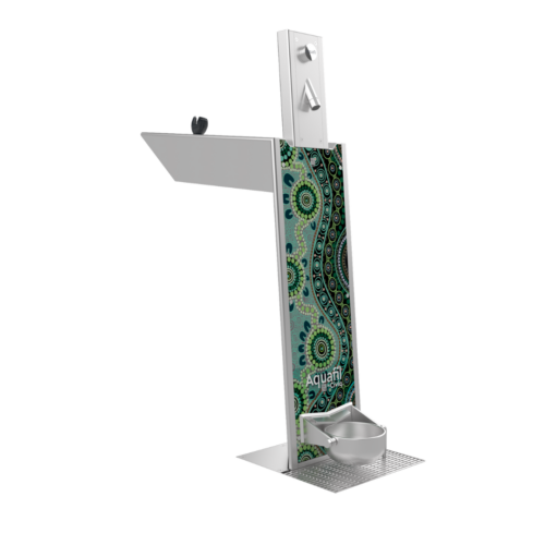 Aquafil Bold 850 Drinking Fountain and Water Bottle Refilling Station in Green Aboriginal Artwork