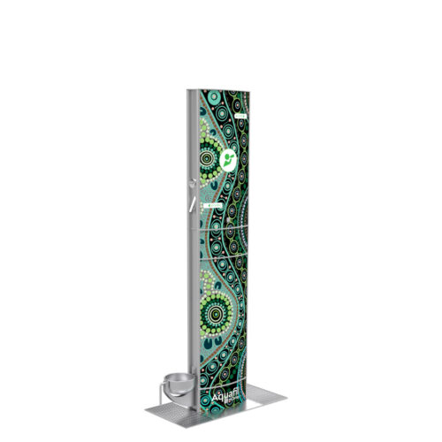 Aquafil FlexiFountain 1500B Water Bottle Refilling Stations with Dog Bowl in Green Aboriginal Artwork Template