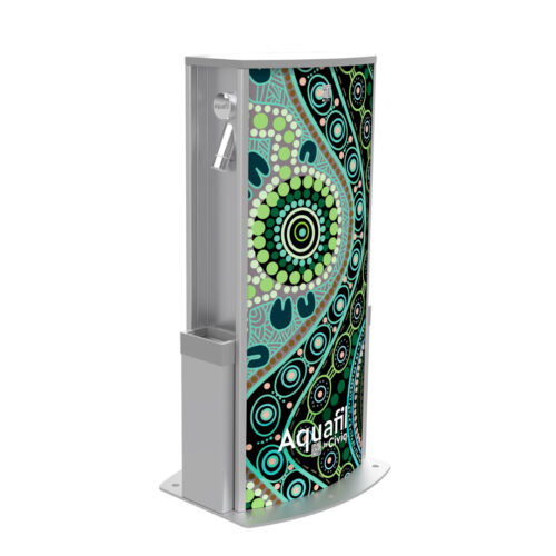 Aquafil Solo 700B Water Bottle Refilling Stations with an Green Aboriginal Artwork Template