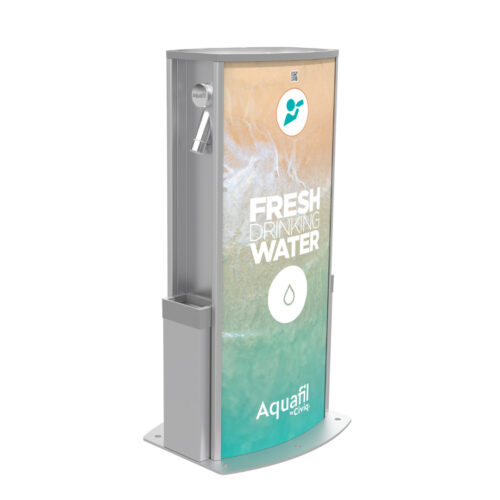 Aquafil Solo 700B Water Bottle Refilling Stations with a Surf Artwork Template