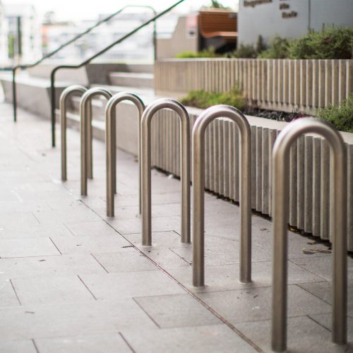 Cycla Hoop Slim Bike Rack installed in outdoor and public space