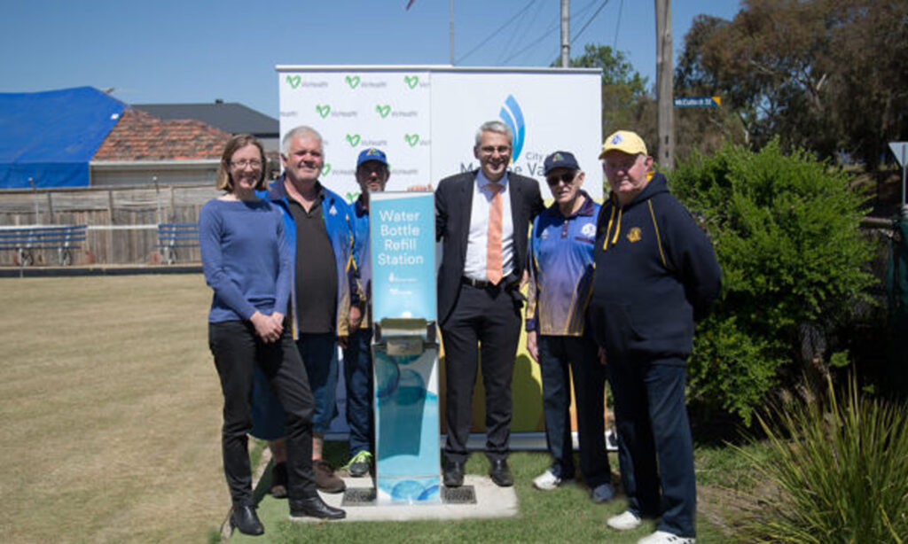 Moonee Valley locals pictured next to a Drinking Fountain and Bottle Refill Station