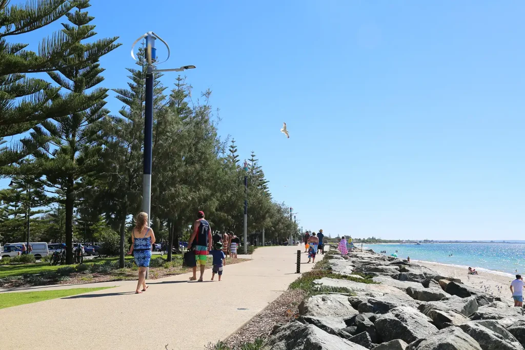 A view of people walking on the Busselton foreshore