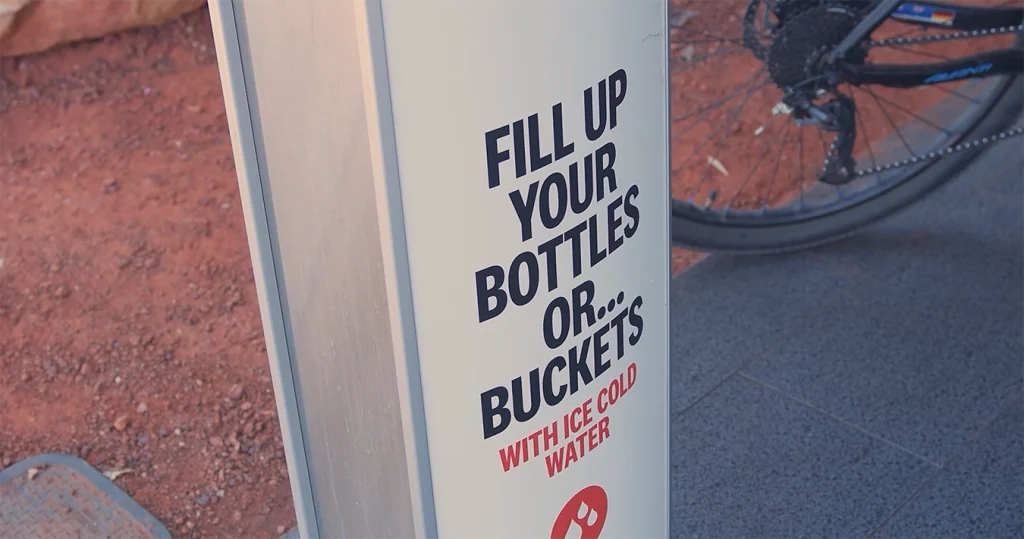 Fill up your bottles or buckets custom art panels signage on newly installed Aquafil Drinking Fountain