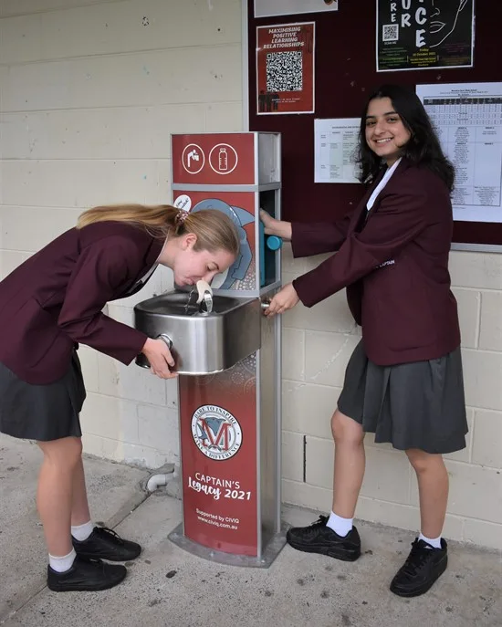 an Aquafil pulse drinking fountain and water bottle refilling station installed at Marsden State High School