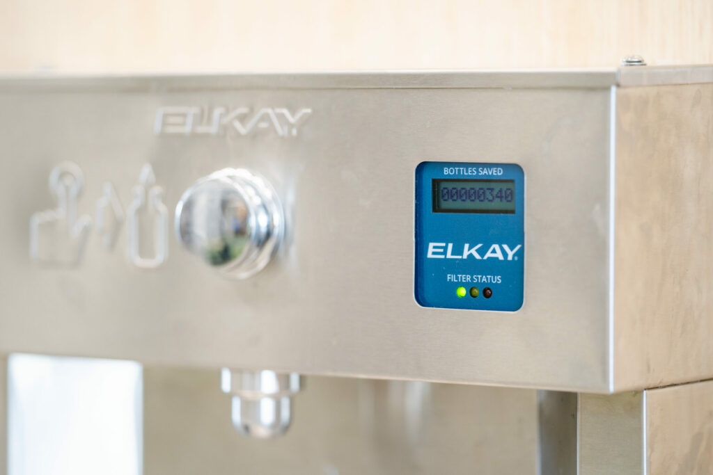Elkay Disability friendly fountains with Green Ticker to informs users of the number of plastic water bottles saved from waste