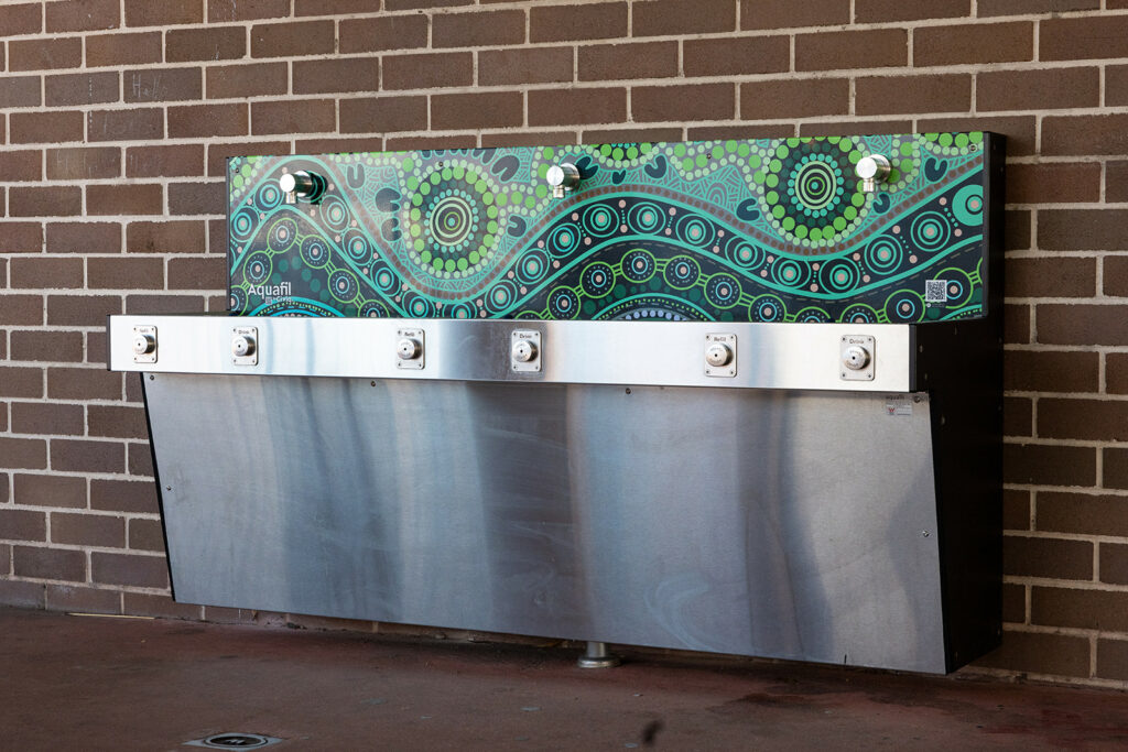 Aquafil Hydrobank School Drinking Trough with Green School Aboriginal Art