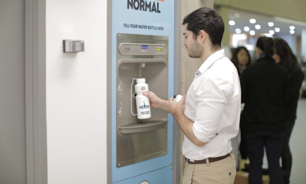 James Woods refilling his bottle with an Elkay water bottle refilling station at Westmead Hospital