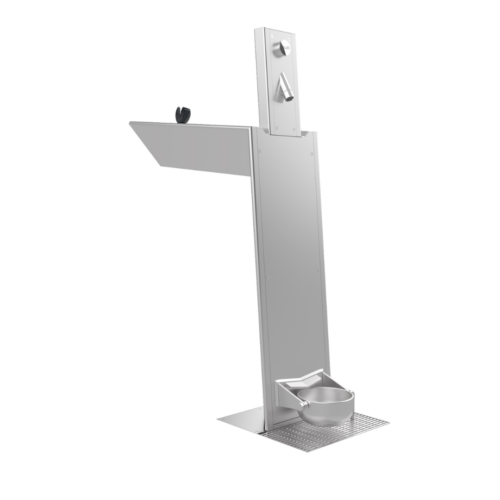 Side View of Aquafil Bold a Stainless Drinking Fountain and Water Bottle Refilling Station with Swinging Dog Bowl