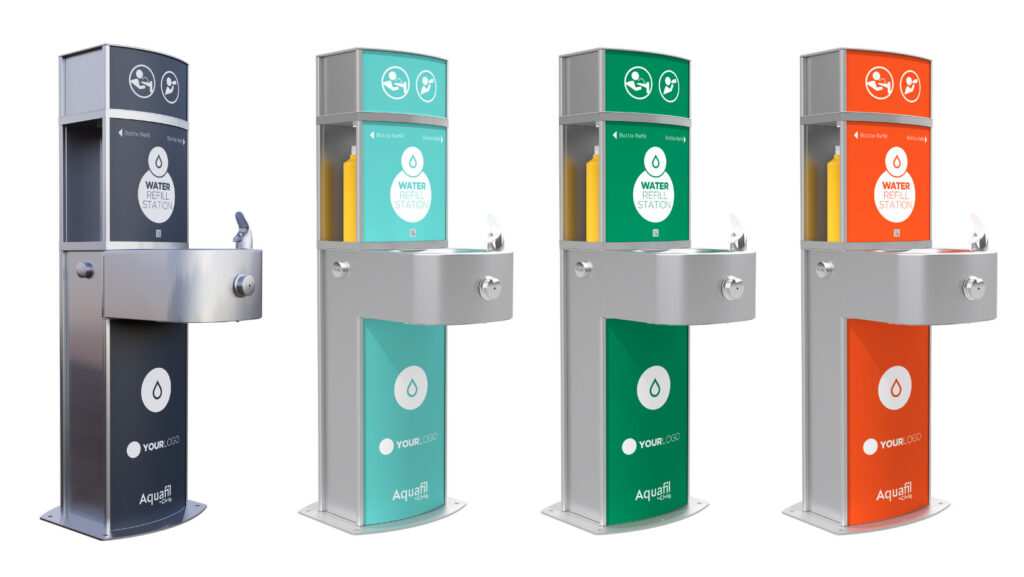Customize Aquafil drinking water stations with different colours for the Basix template.