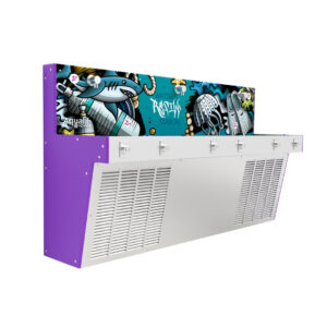 Aquafil Hydrobank School Drinking Water Stations in Graffiti Artwork Template and Purple Colour Side Panel