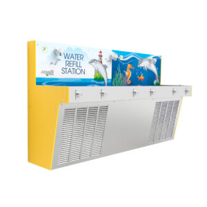 Aquafil Hydrobank School Drinking Water Stations in Marine Artwork Template and Yellow Colour Side Panel