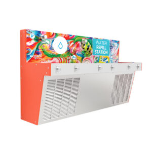 Aquafil Hydrobank School Drinking Water Stations in Sketches Artwork Template and Orange Colour Side Panel