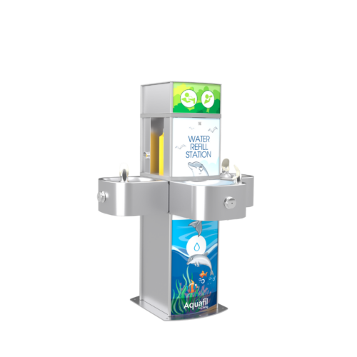 Aquafil Pulse Junior 1200BFFF Triple Drinking Fountain and Bottle Refill Station in a Marine Artwork Template