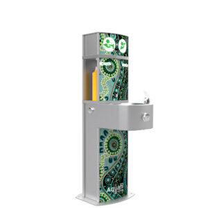 Aquafil Pulse Junior 1200BF Drinking Fountain and Water Refilling Station in Green Aboriginal Artwork Template