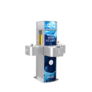 Aquafil Pulse Junior 1200BFFF Triple Drinking Fountain and Bottle Refill Station in a Waves Artwork Template