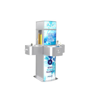 Aquafil Pulse Junior 1200BFFF Triple Drinking Fountain and Bottle Refill Station in a Splash Artwork Template