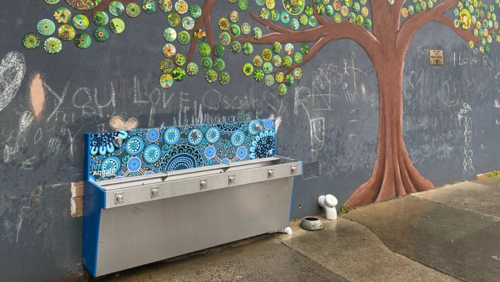 Aquafil Hydrobank Drinking Fountain and Bottle Refilling Station installed at schools in Victoria, promoting sustainable hydration solutions for students.