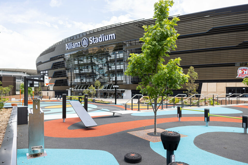 At the forefront of Allianz Stadium, Cox Architecture's distinctive design shines. The Aquafil Bold Drinking Fountain, specified by the architects, adds a touch of modern elegance to the stadium's entrance.