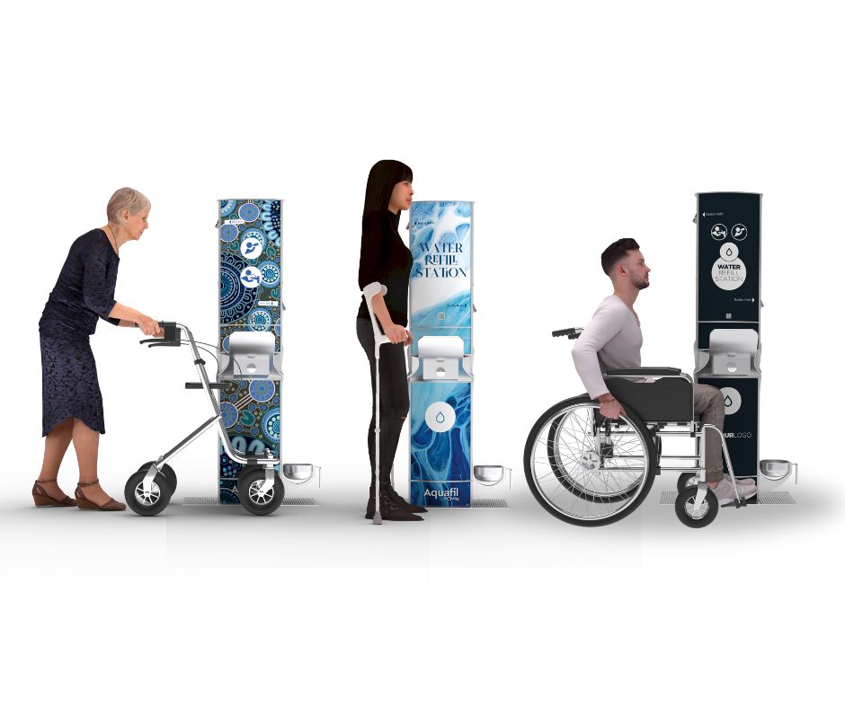 Aquafil FlexiFountain: dda compliant drinking fountains by Civiq, serving individuals with diverse disabilities for an accessible experience.
