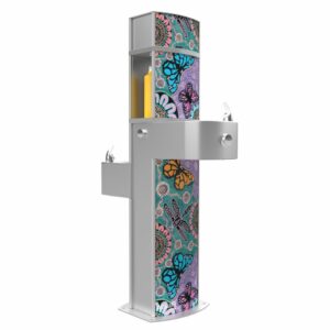Aquafil Pulse 1400BFF Drinking Fountain and Water Bottle Refilling Station with Aboriginal Art Butterflies Template