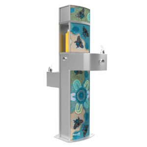 Aquafil Pulse 1400BFF Drinking Fountain and Water Bottle Refilling Station with Aboriginal Art Native Bees Template