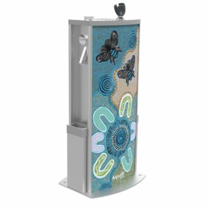 Aquafil Solo Drinking Fountain and Water Bottle Refilling Station with Aboriginal Art Native Bees Template
