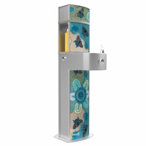 Aquafil Pulse 1400BF Drinking Fountain and Water Bottle Refilling Station with Aboriginal Art Native Bees Template